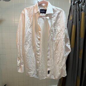 Woodies Men's White Designer Long Sleeve Custom Button Down Dress Shirt Medium